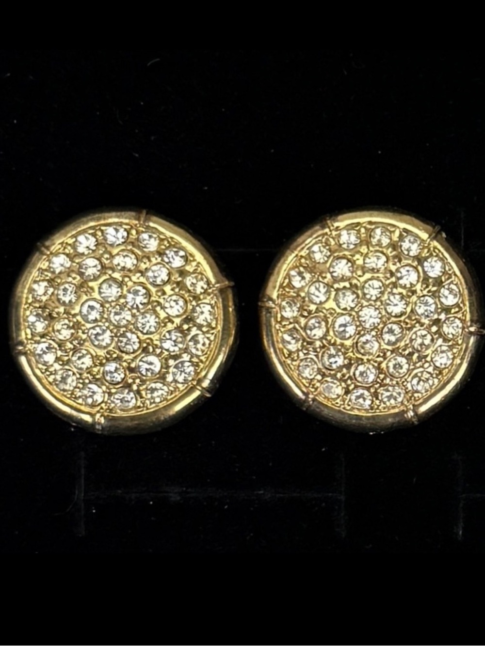 Pretty goldtone, vintage pieced earrings with clear rhinestones for bling